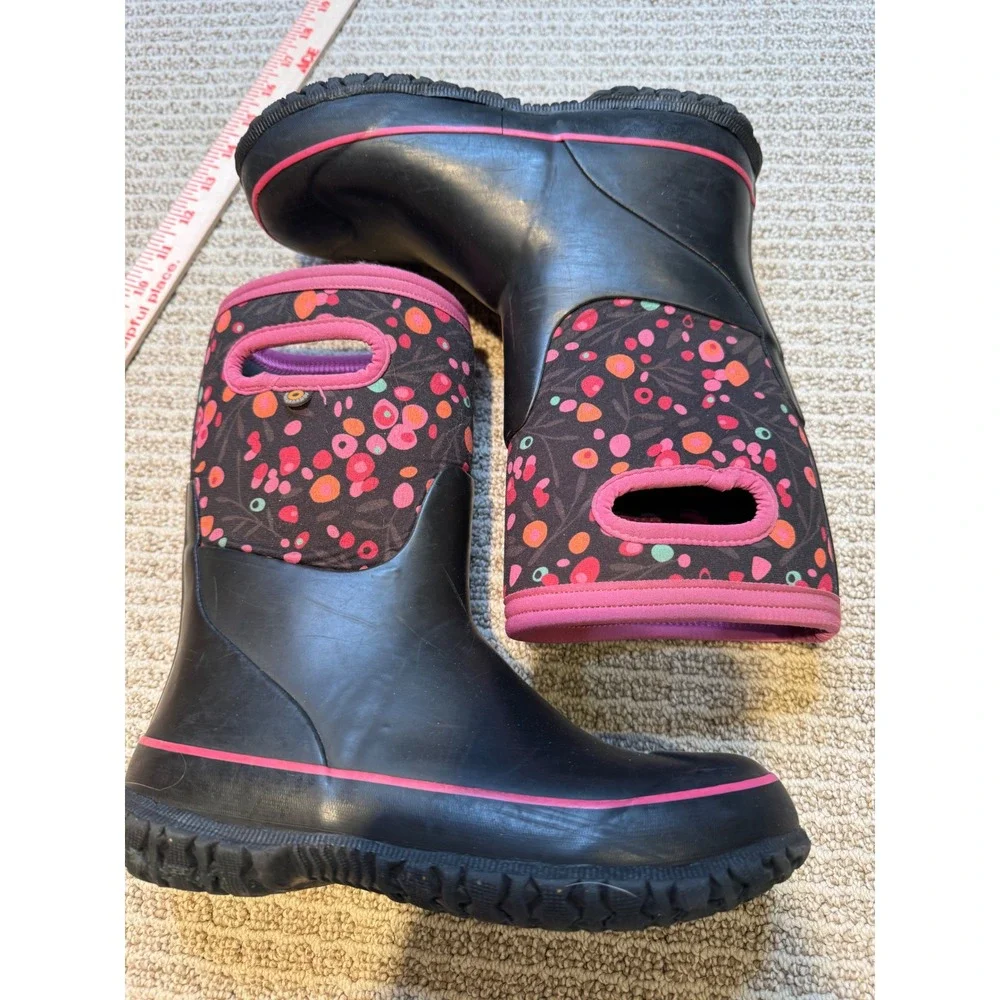 Bogs Kids Grasp Cattail Waterproof‎ Insulated Winter Boots Black Pink Youth 3